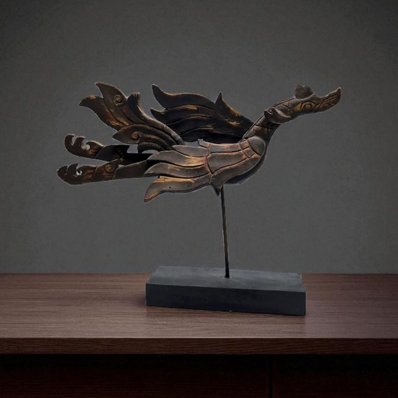 None Other - Thailand Carved Dragon/ Phoenix Flying Dewi Sculpture